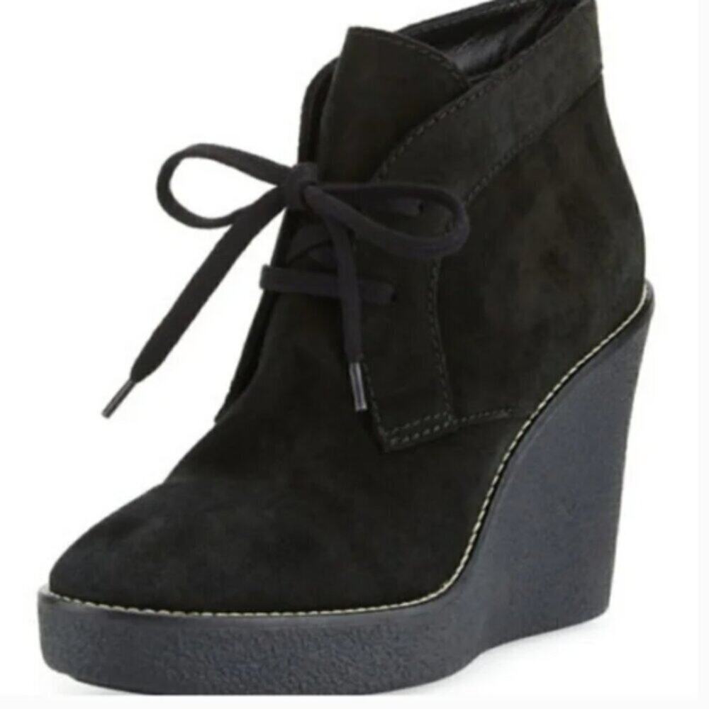 Aquatalia Vianna Black Suede Lace Up Platform Wedge Boots Size 11 Weatherproof